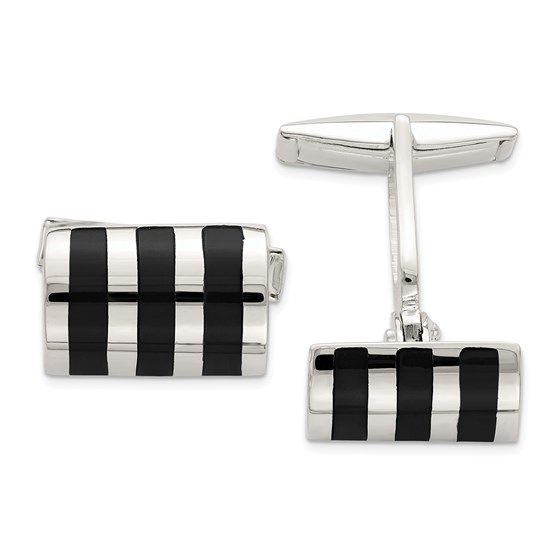 Sterling Silver Onyx Cuff Links - Black Stripes Sterling Silver Onyx Cuff Links - Black Stripes
