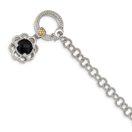 Sterling Silver Onyx & Diamond 7.5in Toggle Bracelet - 7.5 in.