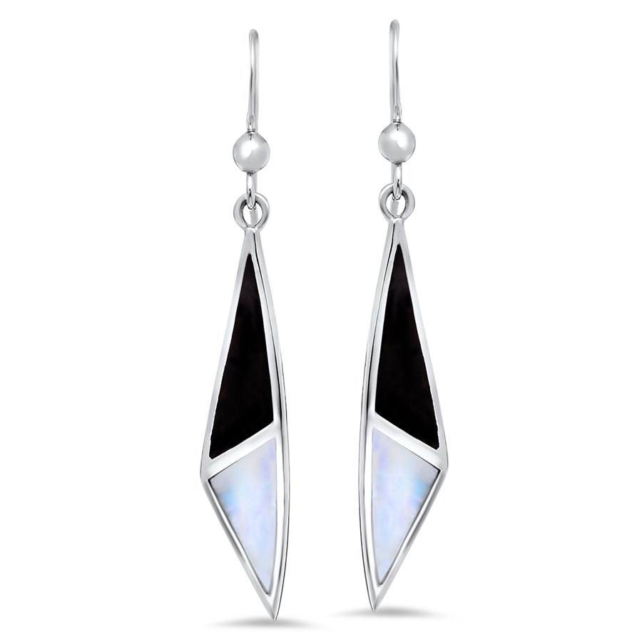 Sterling Silver Onyx & Mother of Pearl Dangle Earrings