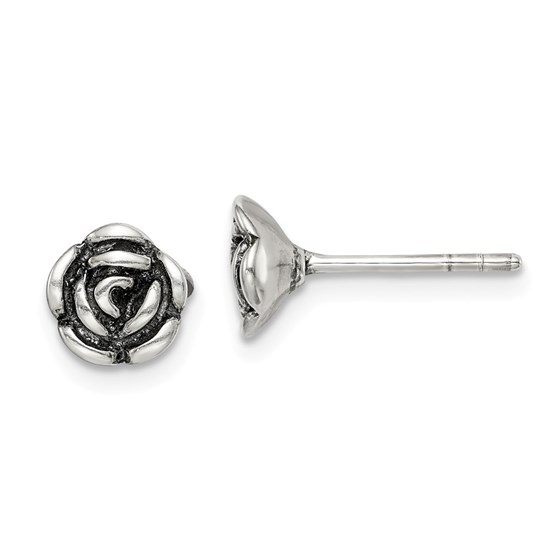 Sterling Silver Oxidized Flower Post Earrings - 45 mm