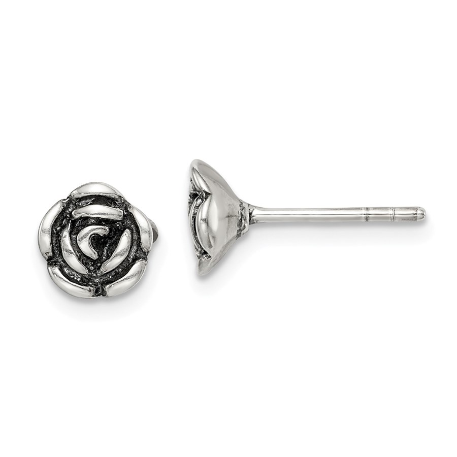 Sterling Silver Oxidized Flower Post Earrings - 45 mm