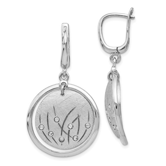 Sterling Silver Polished and Brushed Crystal Earrings - 44 mm Sterling Silver Polished and Brushed Crystal Earrings - 44 mm