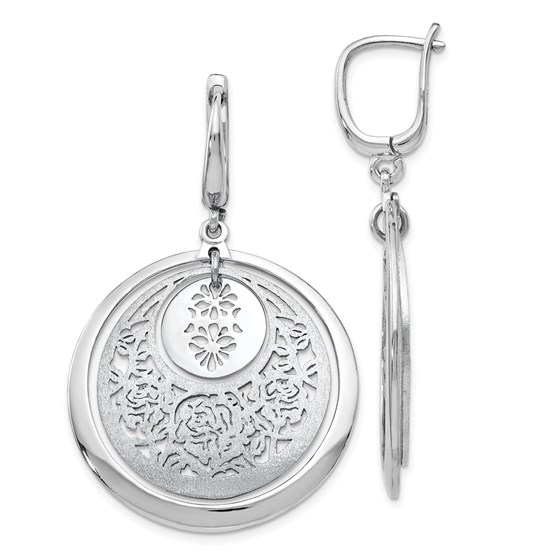 Sterling Silver Polished and Brushed Leverback Earrings - 45 mm Sterling Silver Polished and Brushed Leverback Earrings - 45 mm