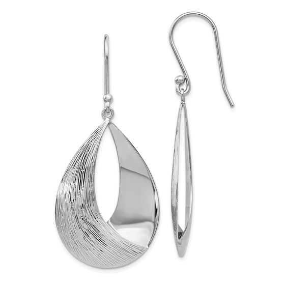 Sterling Silver Polished and Textured Dangle Earrings - 55 mm Sterling Silver Polished and Textured Dangle Earrings - 55 mm
