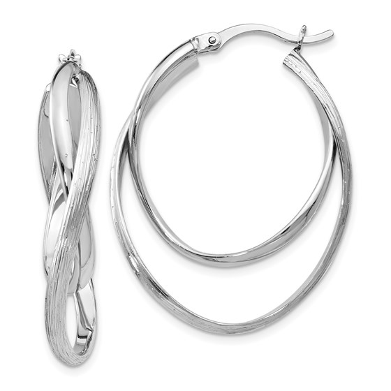 Sterling Silver Polished and Textured Hoop Earrings - 37 mm Sterling Silver Polished and Textured Hoop Earrings - 37 mm