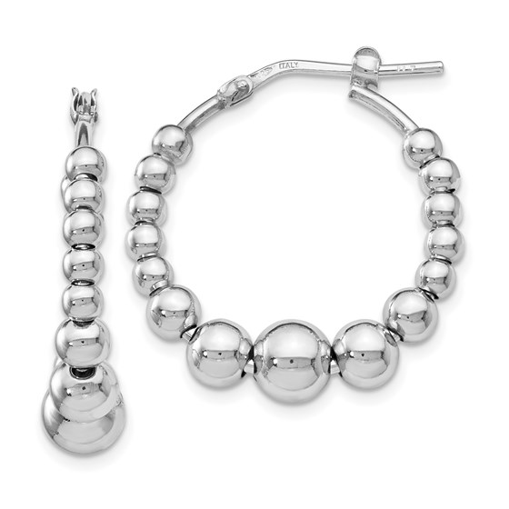 Sterling Silver Polished Beaded Hoop Earrings - 26.5 mm Sterling Silver Polished Beaded Hoop Earrings - 26.5 mm