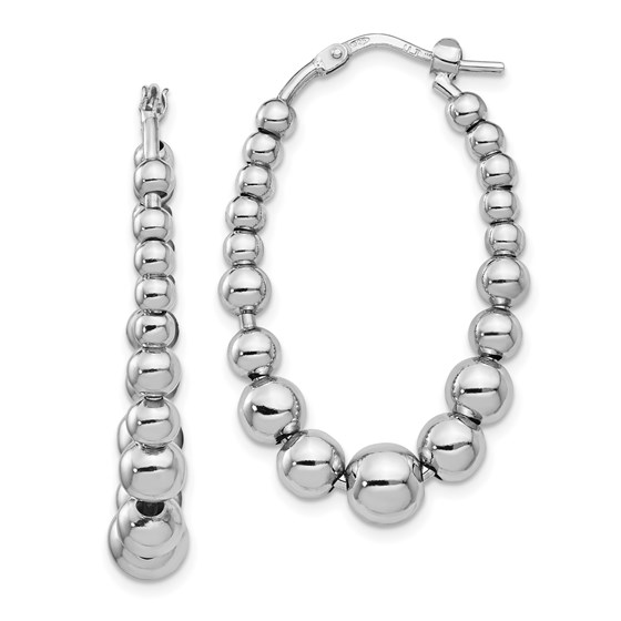 Sterling Silver Polished Beaded Hoop Earrings - 36.8 mm Sterling Silver Polished Beaded Hoop Earrings - 36.8 mm