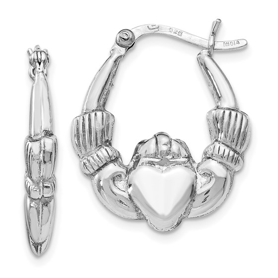 Sterling Silver Polished Claddagh Hinged Hoop Earrings - 22.5 mm Sterling Silver Polished Claddagh Hinged Hoop Earrings - 22.5 mm