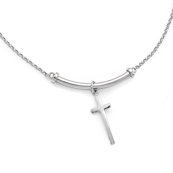 Sterling Silver Polished Cross w/1in ext. Necklace - 17 in. Sterling Silver Polished Cross w/1in ext. Necklace - 17 in.