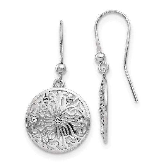 Sterling Silver Polished CZ Dangle Earrings - 37 mm Sterling Silver Polished CZ Dangle Earrings - 37 mm