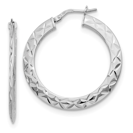 Sterling Silver Polished & D/C Hoop Earrings - 34 mm Sterling Silver Polished & D/C Hoop Earrings - 34 mm