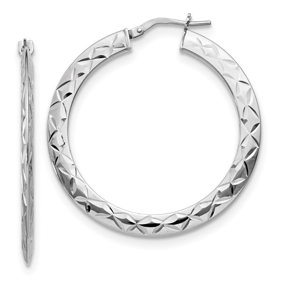Sterling Silver Polished & D/C Hoop Earrings - 39.5 mm Sterling Silver Polished & D/C Hoop Earrings - 39.5 mm
