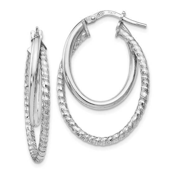 Sterling Silver Polished D/C Oval Hoop Earrings - 32 mm Sterling Silver Polished D/C Oval Hoop Earrings - 32 mm