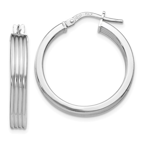 Sterling Silver Polished Grooved Hoop Earrings - 25.25 mm Sterling Silver Polished Grooved Hoop Earrings - 25.25 mm