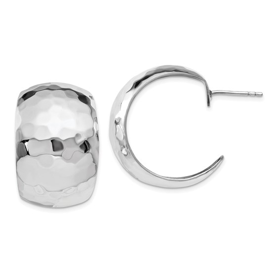 Sterling Silver Polished Hammered Post Earrings - 31 mm Sterling Silver Polished Hammered Post Earrings - 31 mm