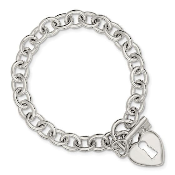 Sterling Silver Polished Heart & Key Bracelet