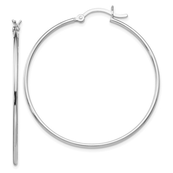 Sterling Silver Polished Hinged Hoop Earrings - 40 mm Sterling Silver Polished Hinged Hoop Earrings - 40 mm