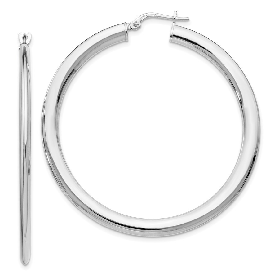 Sterling Silver Polished Hinged Hoop Earrings - 49 mm