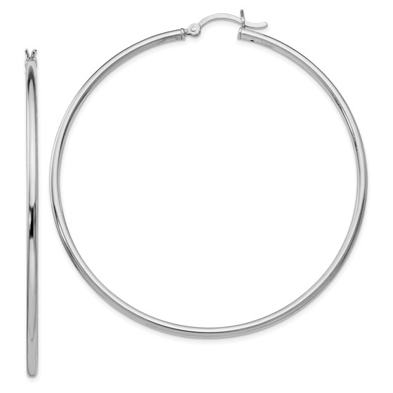 Sterling Silver Polished Hinged Hoop Earrings - 62 mm Sterling Silver Polished Hinged Hoop Earrings - 62 mm