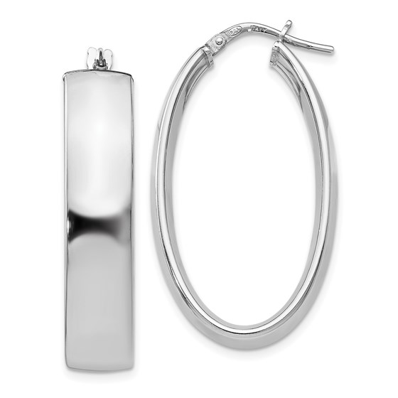 Sterling Silver Polished Oval Hinged Hoop Earrings - 33 mm