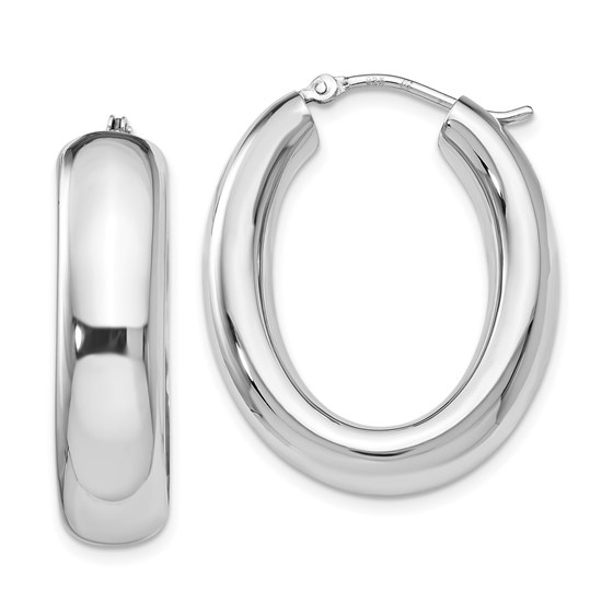 Sterling Silver Polished Oval Hoop Earrings - 27 mm Sterling Silver Polished Oval Hoop Earrings - 27 mm