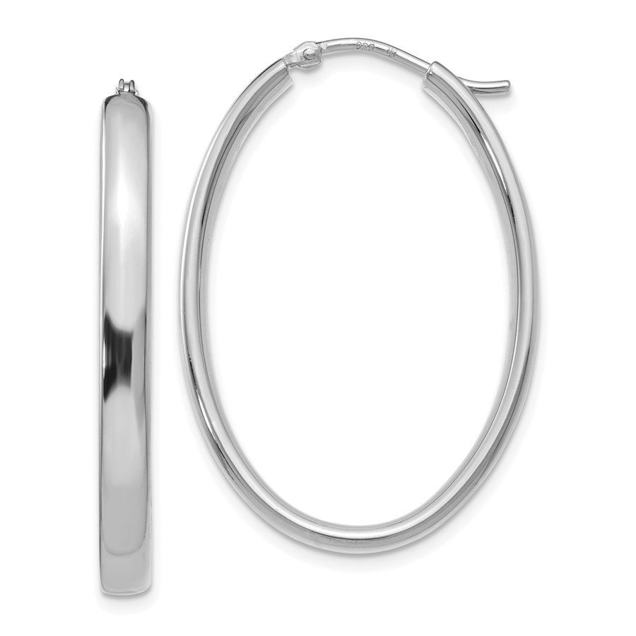 Sterling Silver Polished Oval Hoop Earrings - 34 mm