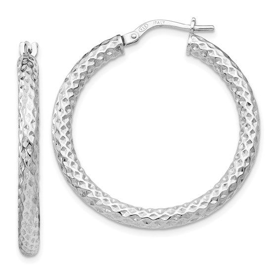 Sterling Silver Polished & Textured Hinged Hoop Earrings - 31 mm Sterling Silver Polished & Textured Hinged Hoop Earrings - 31 mm