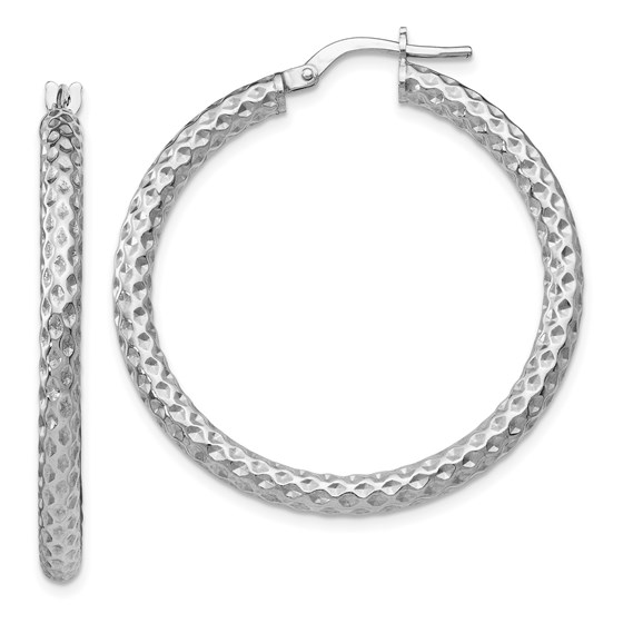 Sterling Silver Polished & Textured Hinged Hoop Earrings - 36 mm Sterling Silver Polished & Textured Hinged Hoop Earrings - 36 mm