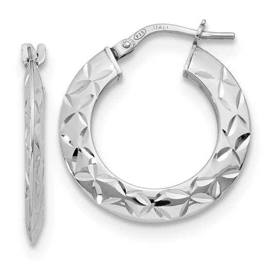 Sterling Silver Polished & Textured Hoop Earrings - 24 mm Sterling Silver Polished & Textured Hoop Earrings - 24 mm