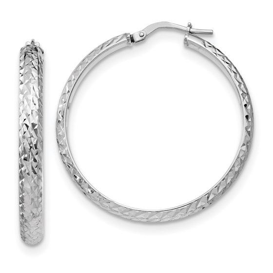 Sterling Silver Polished & Textured Hoop Earrings - 36 mm Sterling Silver Polished & Textured Hoop Earrings - 36 mm