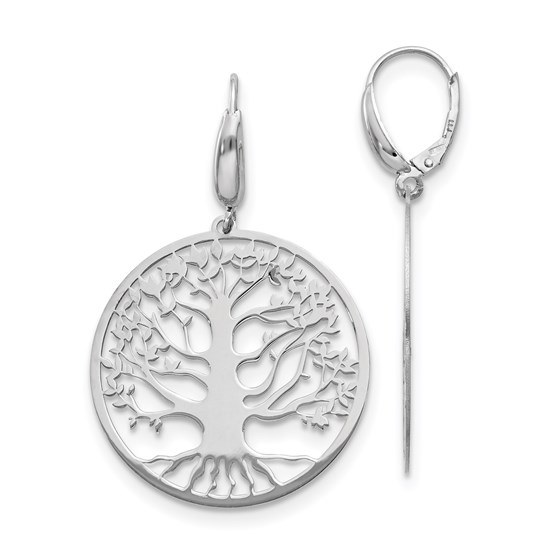 Sterling Silver Polished Tree of Life Leverback Earrings - 47 mm Sterling Silver Polished Tree of Life Leverback Earrings - 47 mm