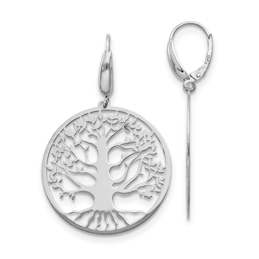 Sterling Silver Polished Tree of Life Leverback Earrings - 47 mm