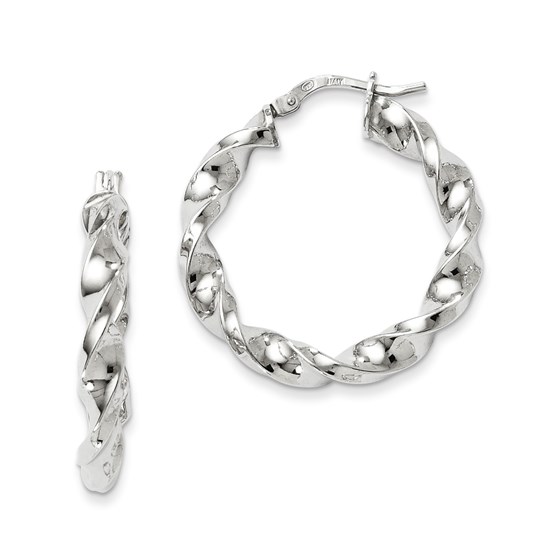 Sterling Silver Polished Twisted Hinged Hoop Earrings - 29 mm Sterling Silver Polished Twisted Hinged Hoop Earrings - 29 mm