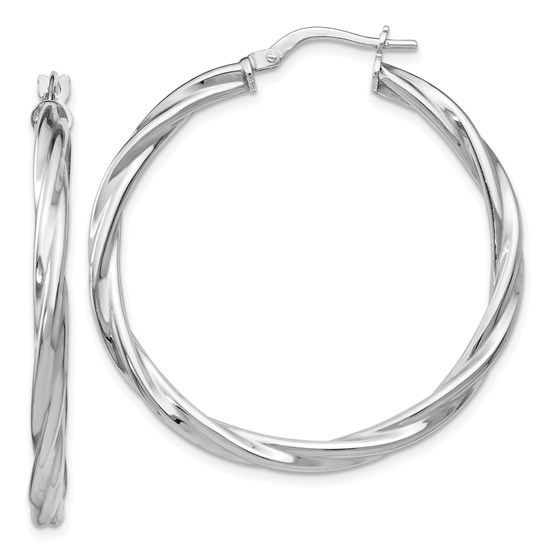 Sterling Silver Polished Twisted Hinged Hoop Earrings - 36 mm