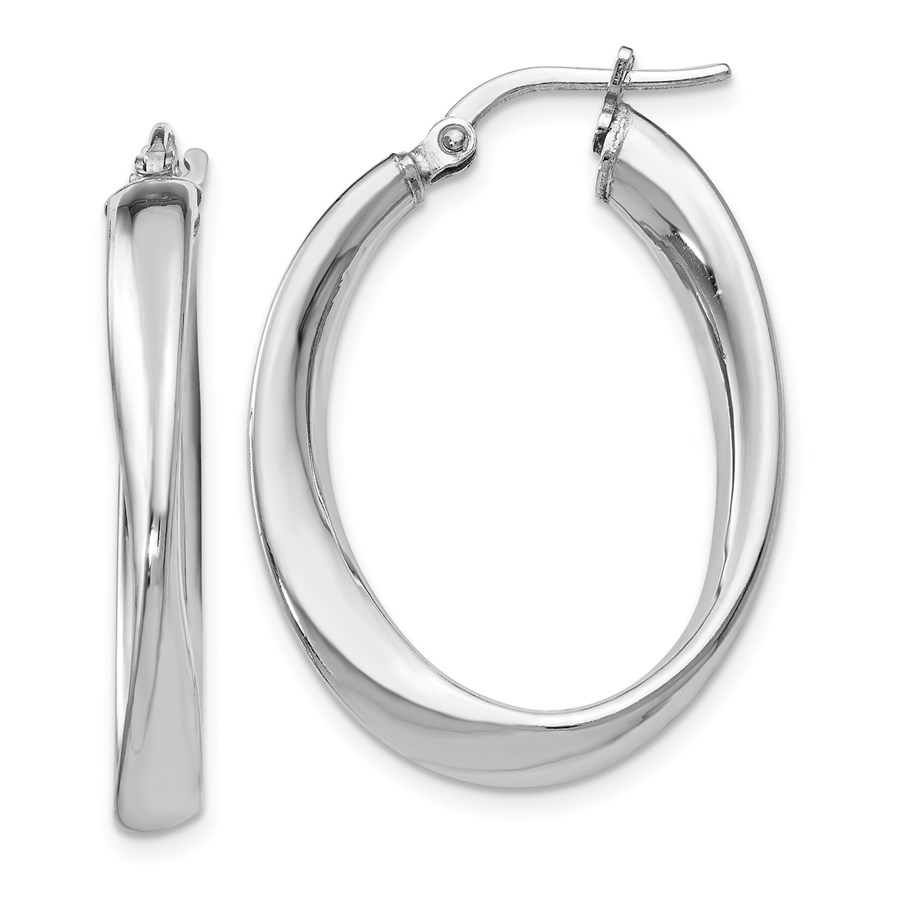Sterling Silver Polished Twisted Oval Hoop Earrings - 26 mm