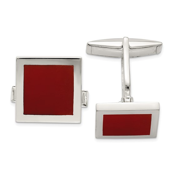 Sterling Silver Red Agate Cuff Links Sterling Silver Red Agate Cuff Links