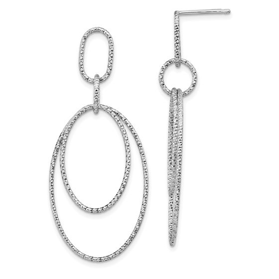 Sterling Silver Rh-plated D/C Oval Post Dangle Earrings - 51 mm Sterling Silver Rh-plated D/C Oval Post Dangle Earrings - 51 mm