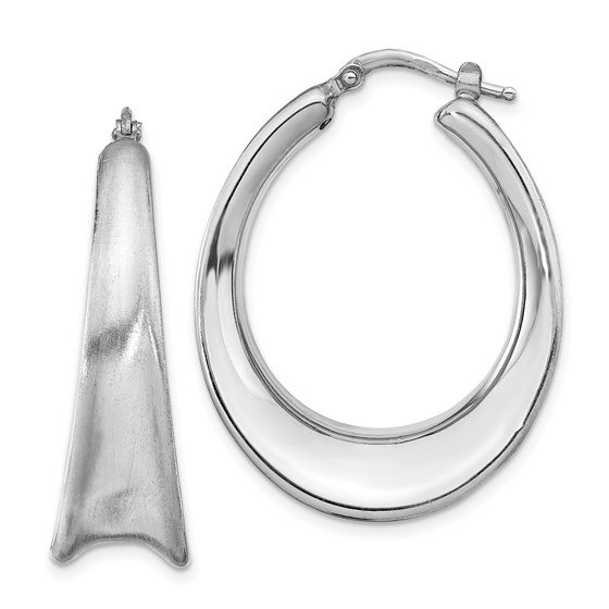 Sterling Silver Rh-plated Polished Oval Hoop Earring - 35.75 mm