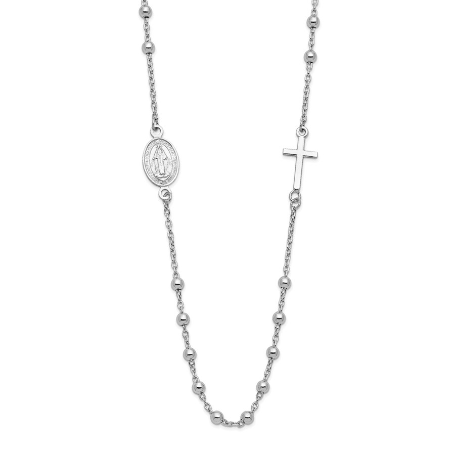 Sterling Silver Rhod-pl Cross Medal Necklace - 24.5 in.