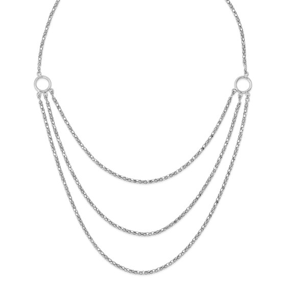Sterling Silver Rhodium 3 Layer Fancy Necklace - 22 in.