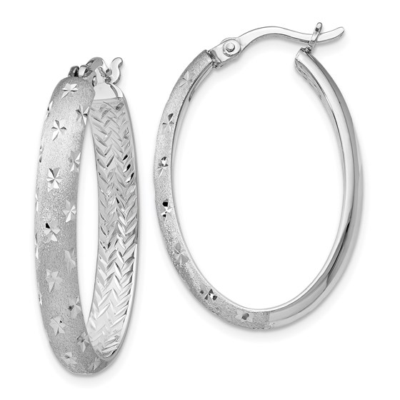 Sterling Silver Rhodium In/Out D/C Oval Earrings - 39 mm Sterling Silver Rhodium In/Out D/C Oval Earrings - 39 mm