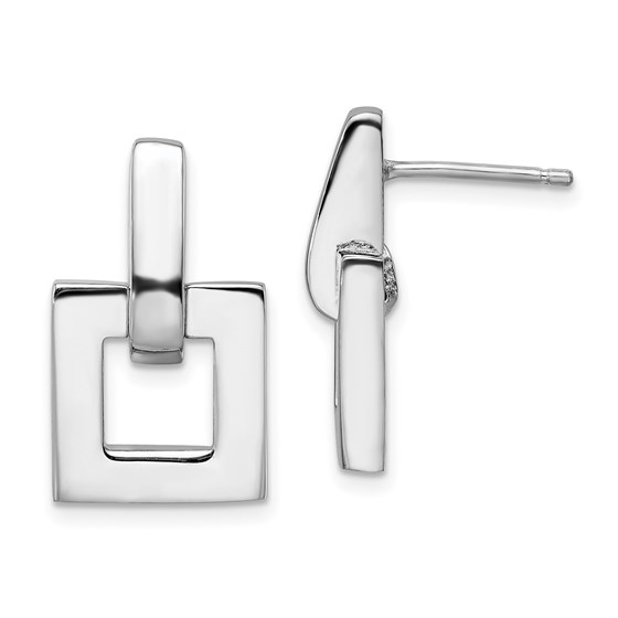 Sterling Silver Rhodium-pl Post Dangle Earrings - 21 mm Sterling Silver Rhodium-pl Post Dangle Earrings - 21 mm