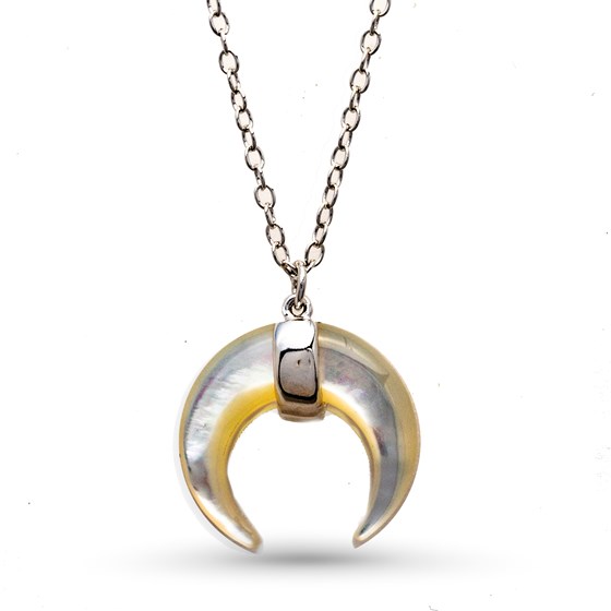 Sterling Silver Rhodium-Plated 16" Mother of Pearl Moon Necklace Sterling Silver Rhodium-Plated 16" Mother of Pearl Moon Necklace
