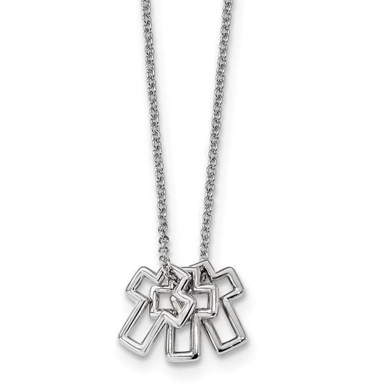 Sterling Silver Rhodium-plated 18in 3-Cross Necklace - 18 in.
