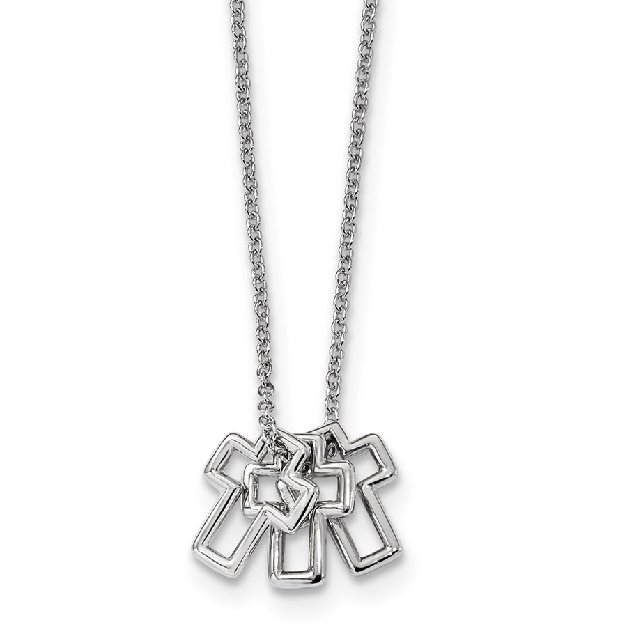 Sterling Silver Rhodium-plated 18in 3-Cross Necklace - 18 in.