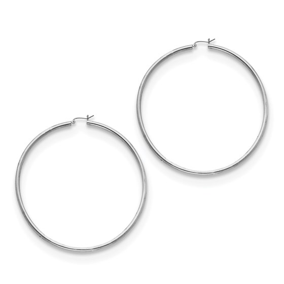 Sterling Silver Rhodium Plated 3 mm Round Hoop Earrings