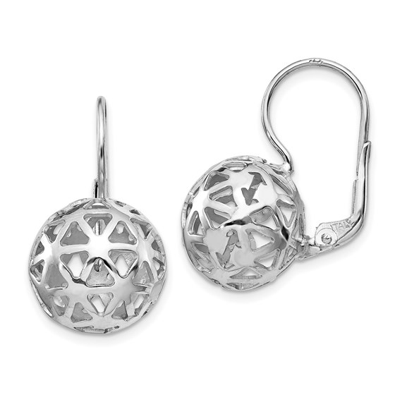 Sterling Silver Rhodium-plated Ball Leverback Earrings - 22 mm Sterling Silver Rhodium-plated Ball Leverback Earrings - 22 mm