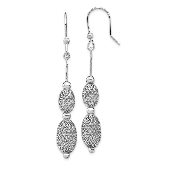 Sterling Silver Rhodium-plated Beaded Dangle Earrings - 66 mm Sterling Silver Rhodium-plated Beaded Dangle Earrings - 66 mm