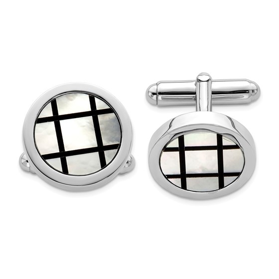 Sterling Silver Rhodium-plated Black Enamel Cuff Links - 18 mm Sterling Silver Rhodium-plated Black Enamel Cuff Links - 18 mm