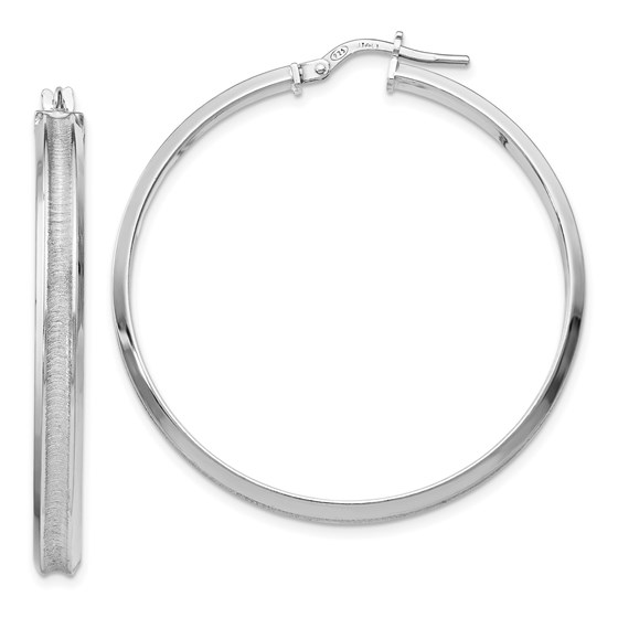 Sterling Silver Rhodium-plated Brushed Hoop Earrings - 40.5 mm Sterling Silver Rhodium-plated Brushed Hoop Earrings - 40.5 mm